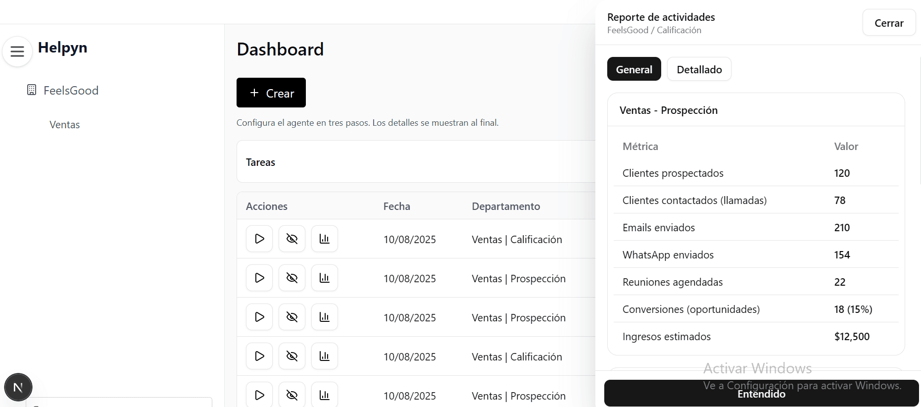 Interfaz del producto Helpyn